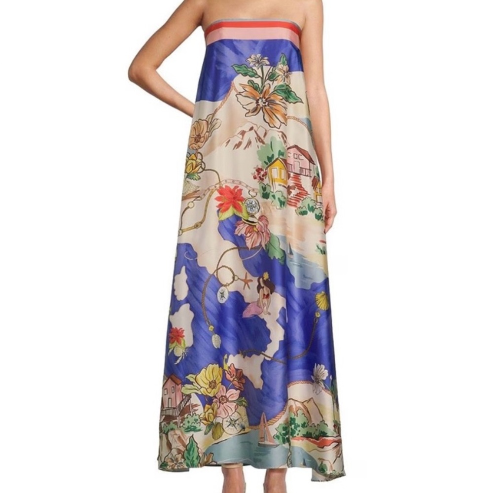 Antonio Melani Lucia Ocean Print Satin Strapless Maxi Dress